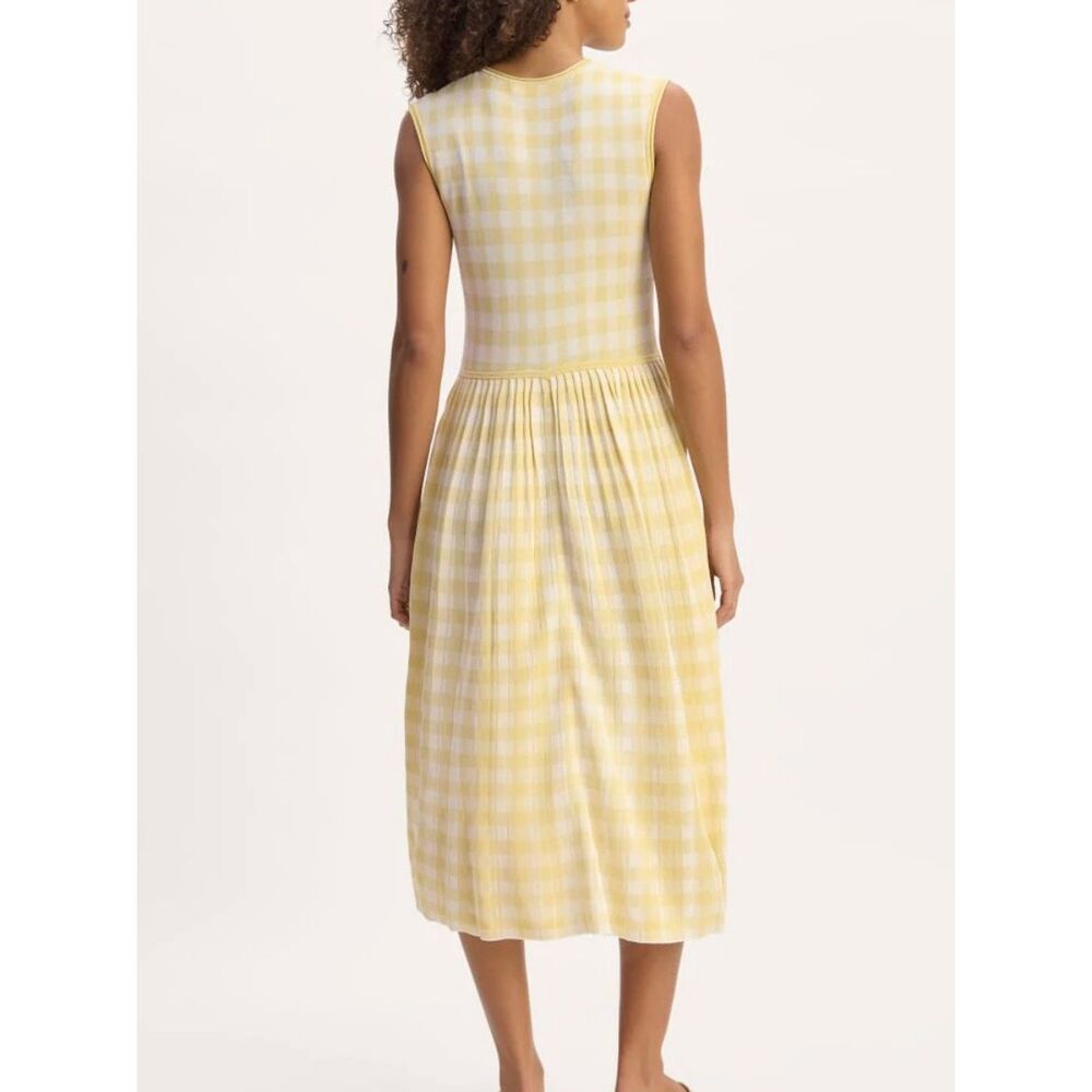 Everlane the knit yellow gingham pleated midi dress small - Picture 2 of 11